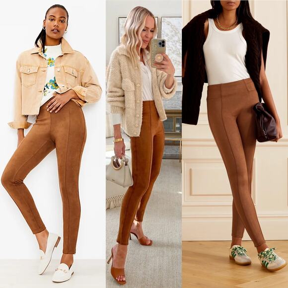 Spanx Faux Suede High Rise Tummy Shaping Rich Caramel Leggings Pant Small Petite - Picture 3 of 15